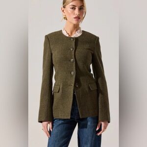 ASTR Bellmere Olive Herringbone Blazer NWT Sz M